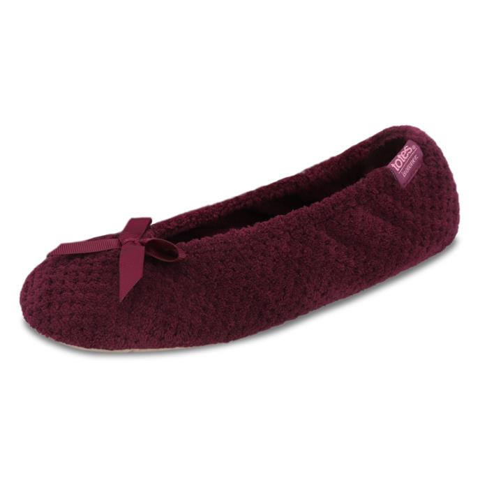 Isotoner® Ladies Popcorn Terry Ballet Slipper Burgundy Extra Image 2